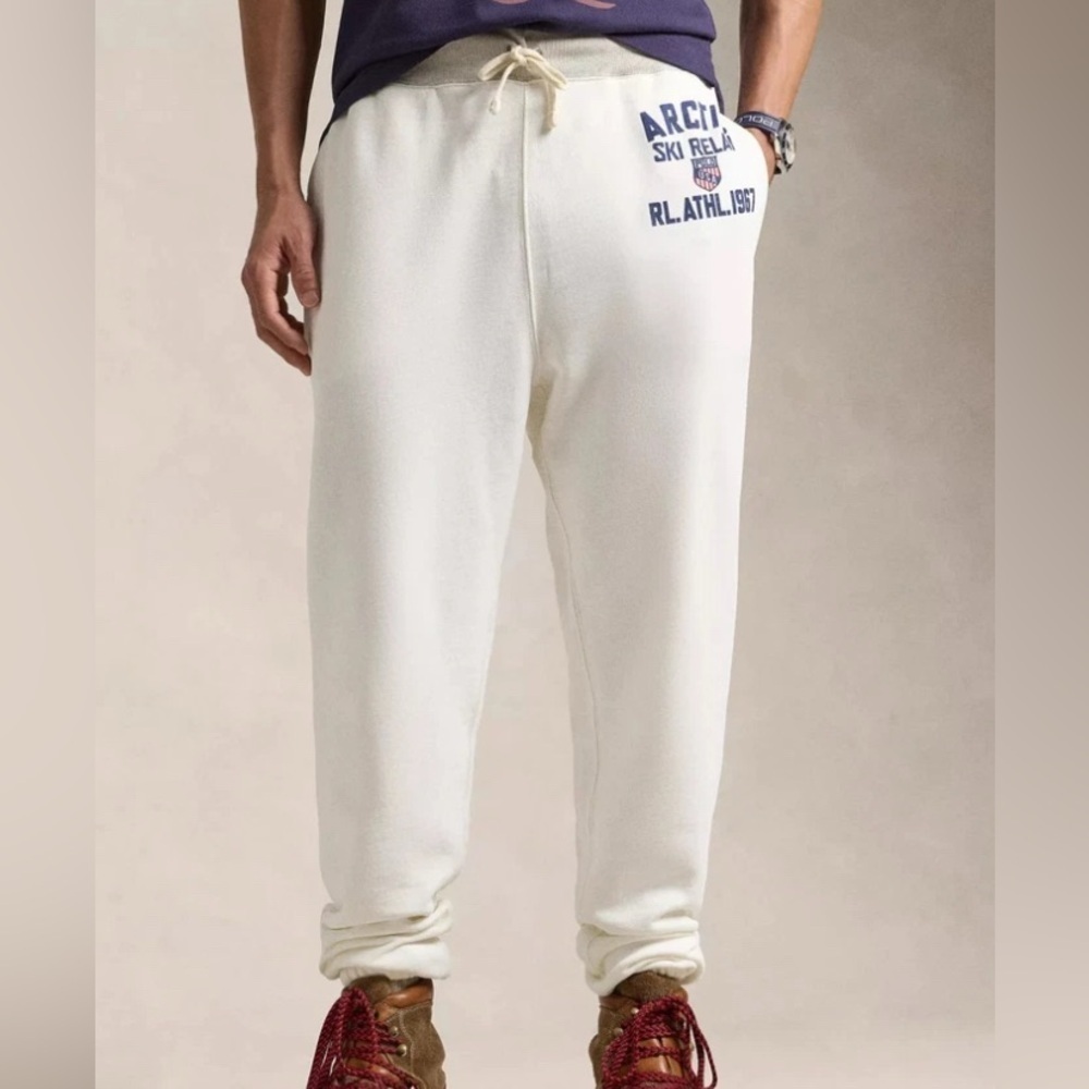 Polo Ralph Lauren Ski Relay Graphic Jogger Sweatpants Cream Men’s Sz XXL NWT